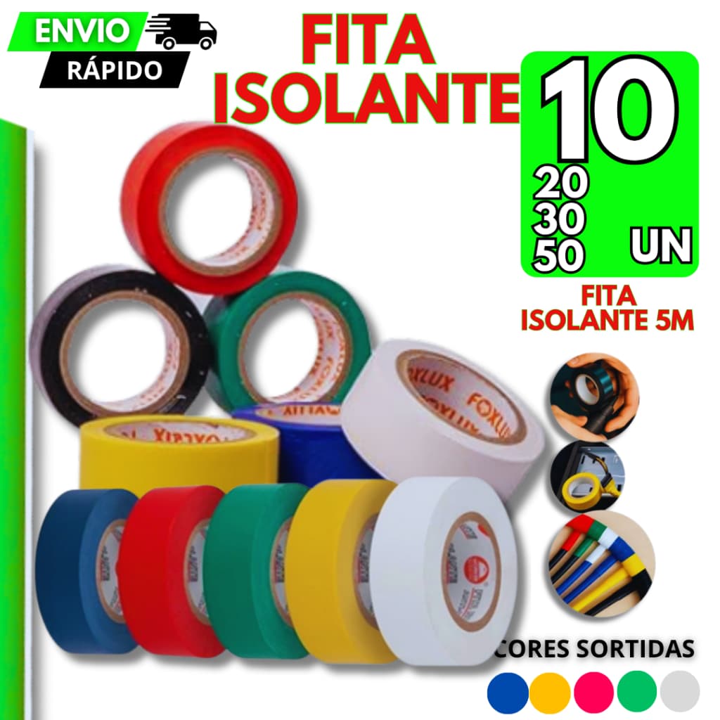 Fita Isolante Colorida Adesiva Antichama Fio Isolamento Cabo Construção Reparo Eletrica