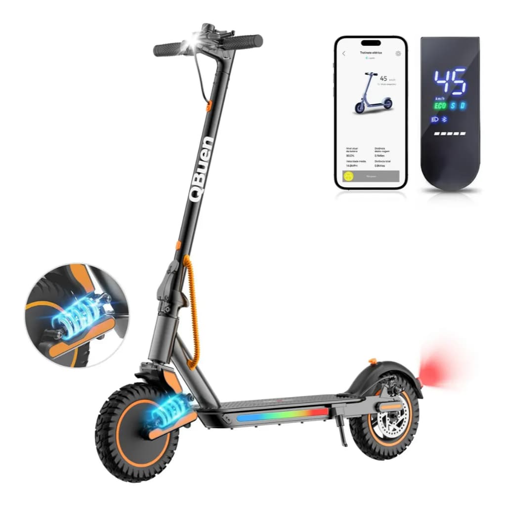 Patinete Elétrico 500W 45km/h com Seta - 25km Autonomia, Suspensão, Dobrável, 120kg Carga, Freio Duplo