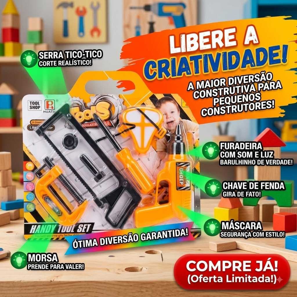 Kit Ferramentas Serrote chave Furadeira Mascara 24x30 Brinquedo Para Desenvolvimento do seu Filho