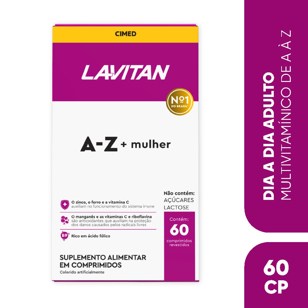 Lavitan A-Z Mulher 60 Comprimidos Cimed Suplemento Multivitamínico Ácido Fólico Ferro Energia e Imunidade