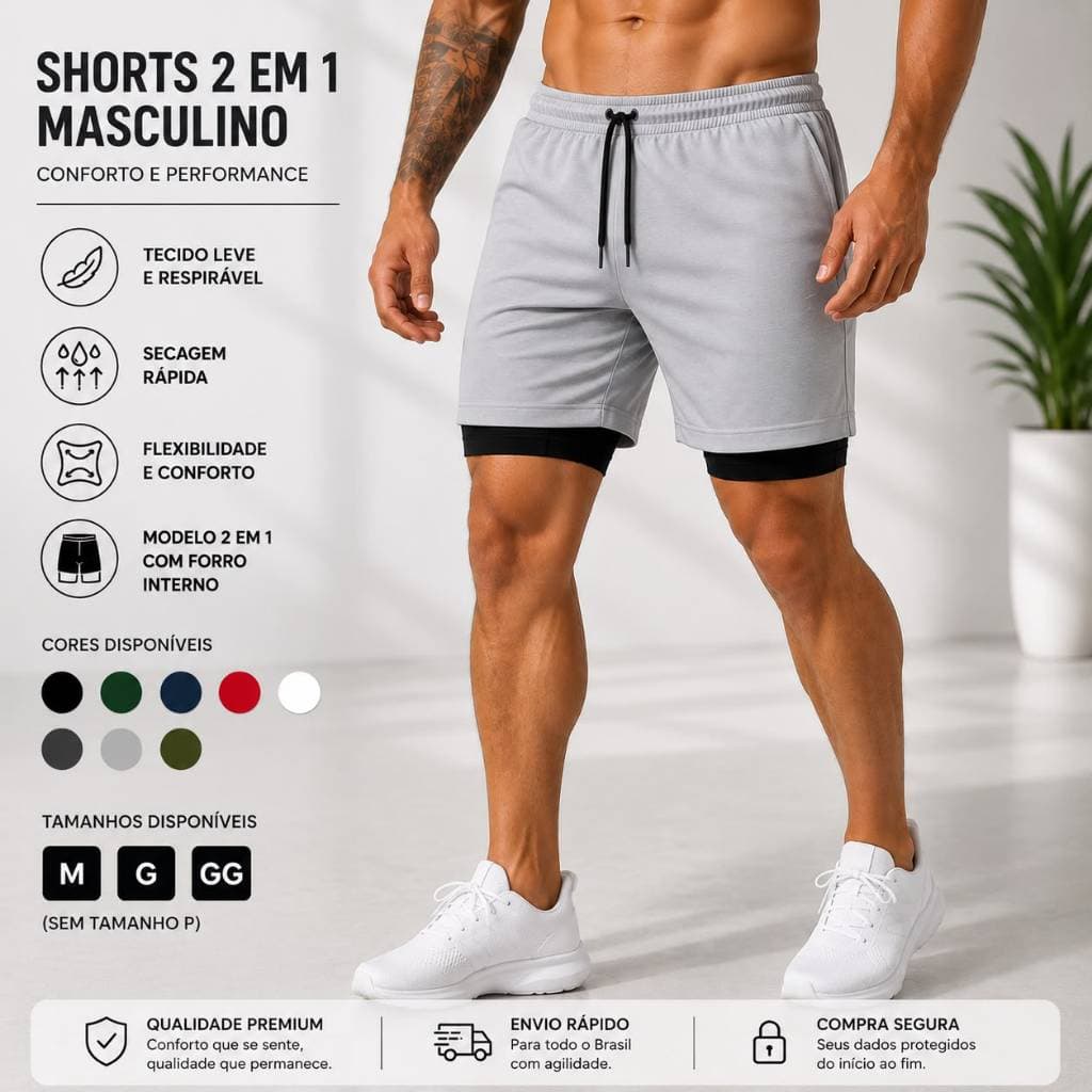 Bermuda 2 Em 1 Super Fit Masculino Esportivo Academia Run Treino Cores Variadas Com Bolso