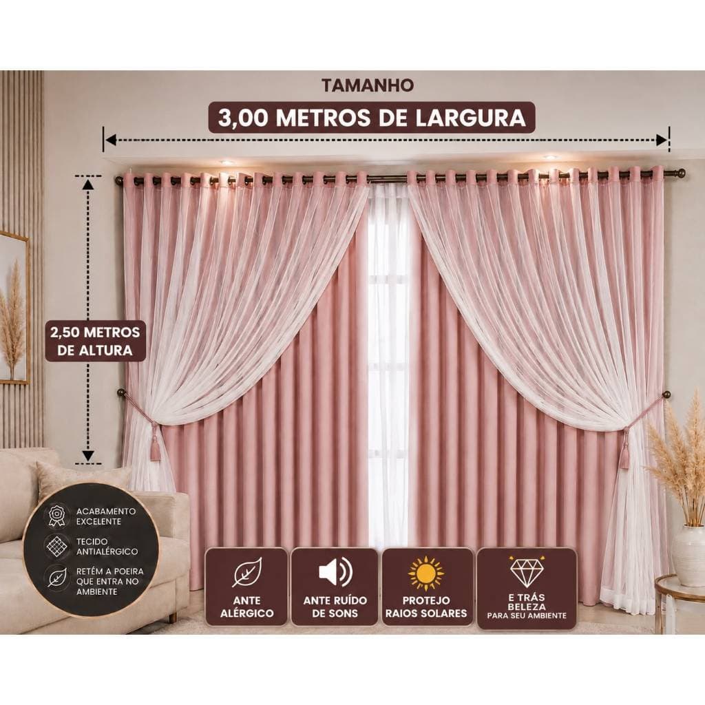 Cortina MADRI LUXO 3,00 x 2,50 c/ VOIL Branco - Decoração Quarto, Sala, Escritório, Janela Otimo Caimento