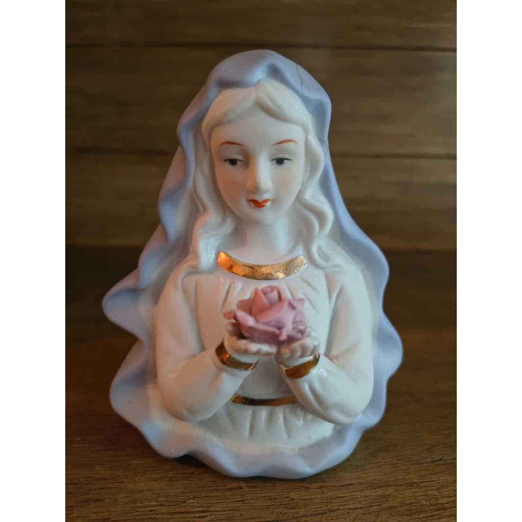 ABAJOUR, Nossa Senhora, Item Coleção, Déc.90, 16cm, em porcelana, USADA, LER ANUNCIO ABAIXO, com reparo, No estado,