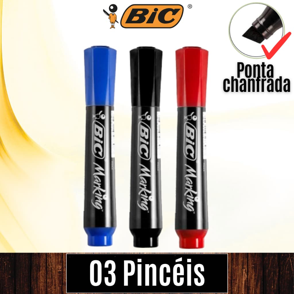 Pct 03 Unds Marking caneta pincel atômico permanente marcadores - BIC