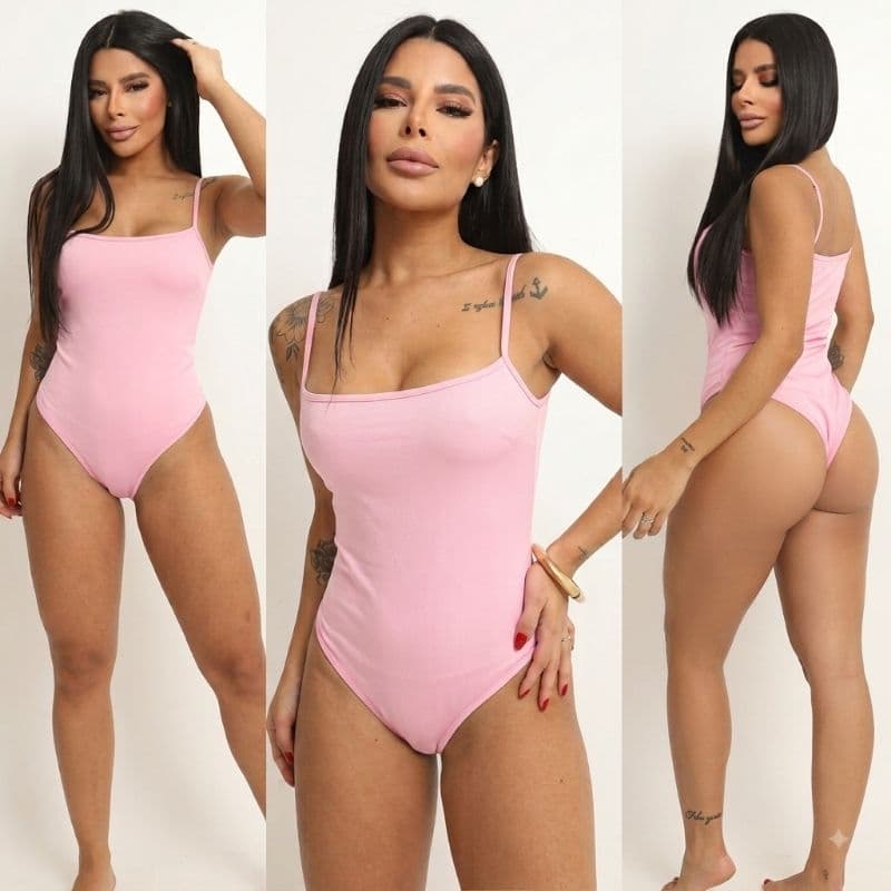 Body Feminino Suplex Poliamida de Alcinha com Gola Quadrada Blusa Feminina Casual Collant