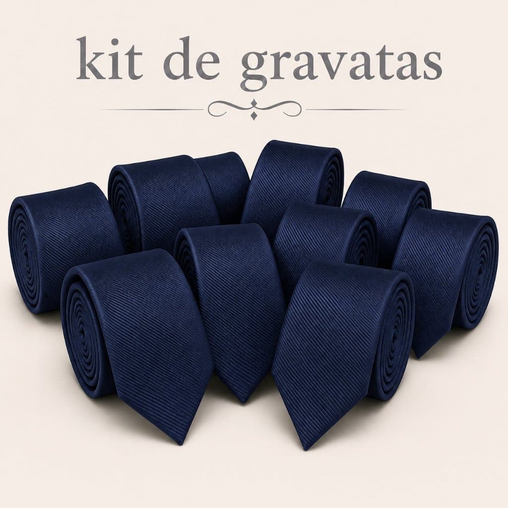 KIT De Gravatas Masc Slim Azul Marinho Padrinho Premium