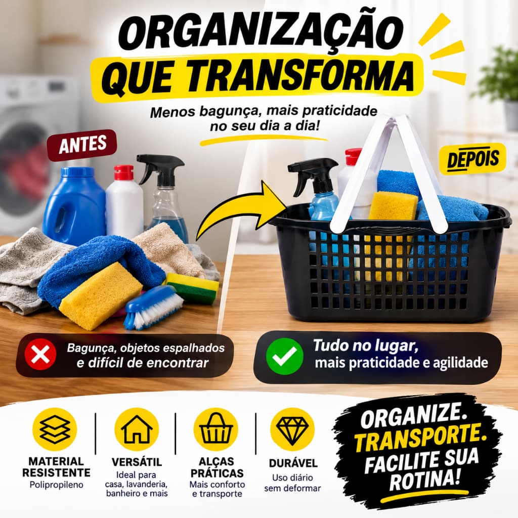 CESTO ORGANIZADOR 9L COM ALÇAS – PRETO