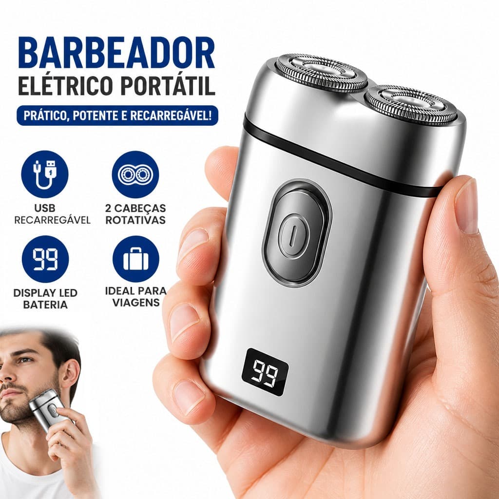 Barbeador Elétrico Recarregável USB Cabeça Dupla Rotativa Tela LCD Portátil Para Homens Casa Viagem