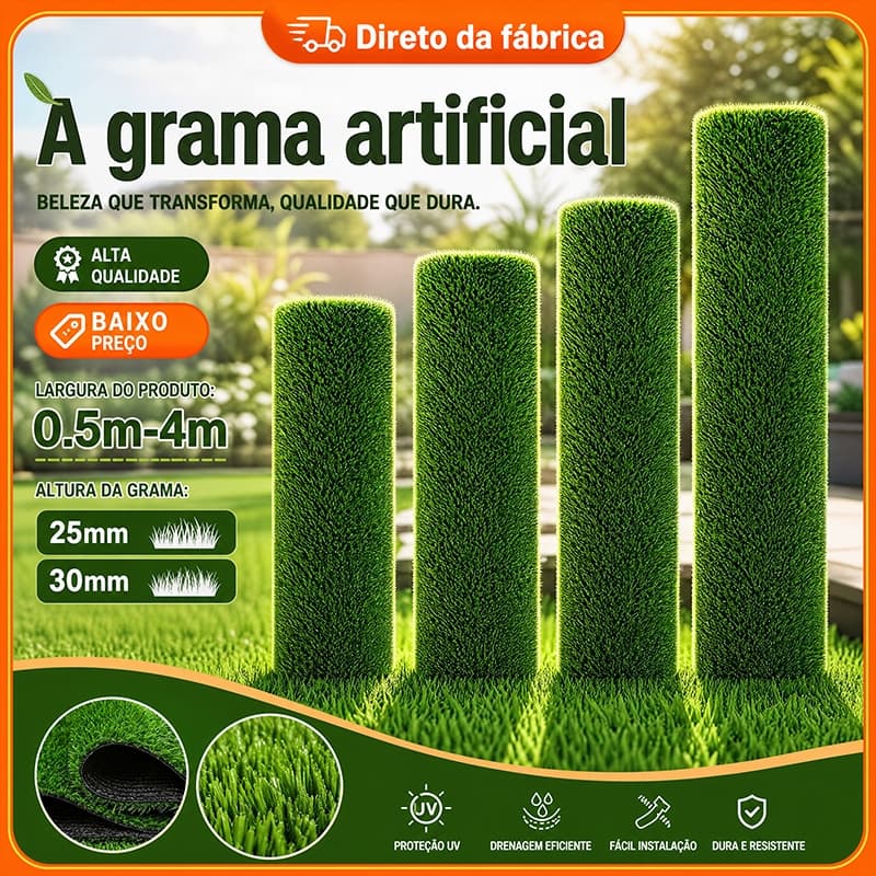 Grama Sintética 2 Metros de Largura 3cm Para Jardim Varanda Terraço e Decoração
