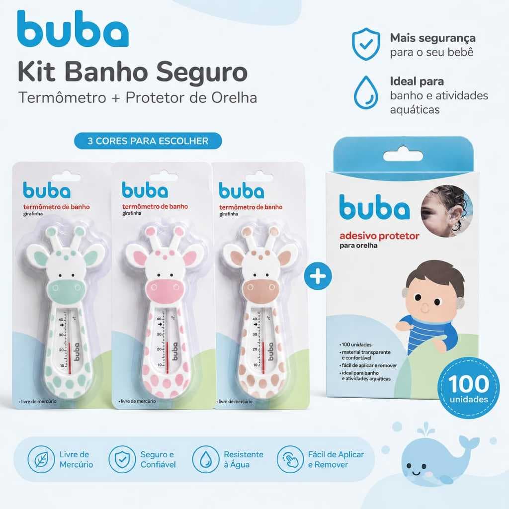 Kit Termômetro de Banho + Adesivo Protetor Ouvido/Orelha Buba