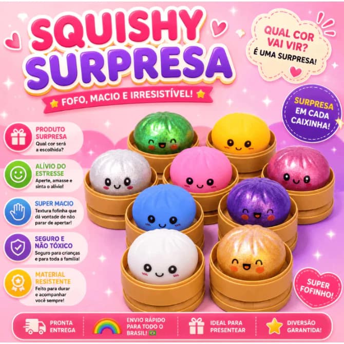 Bolinho de Purpurina Squishy Bolinho com Caixa Brinquedo Sensorial para Alívio do Estresse