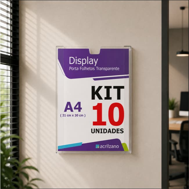 Quadro De Aviso A4 Display De Parede PETG Cristal 10 unidades