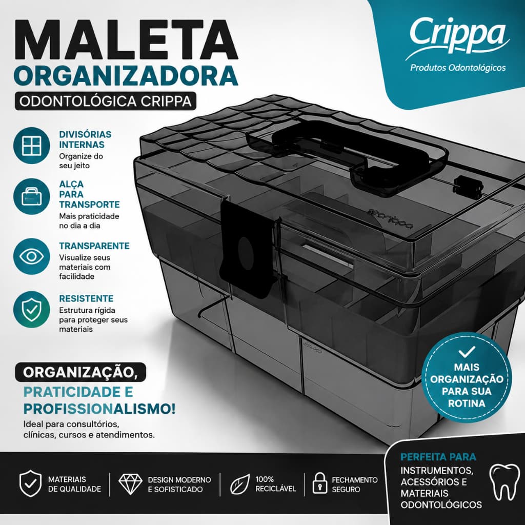 Maleta Fumê Com Acessórios Preto Organizadora Multiuso Crippa Para Maquiagem, Pesca e Ferramentas