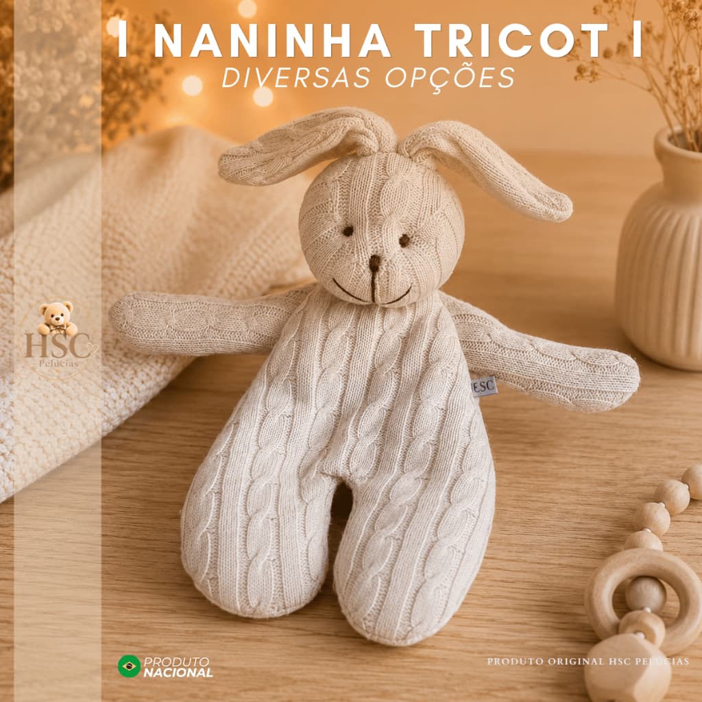 Naninha Paninho Cheirinho Bichinhos para Bebe em Tricot Coelho Urso Trico e Tricô