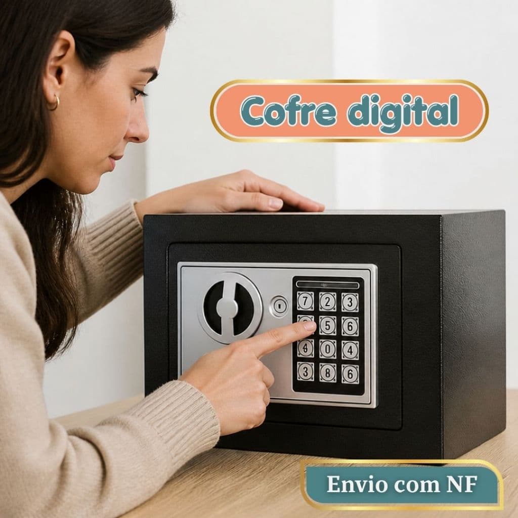 Cofre Digital Eletrônico Senha Chave Aço Segurança Guarda Joias Documento Dinheiro Residencial Preto