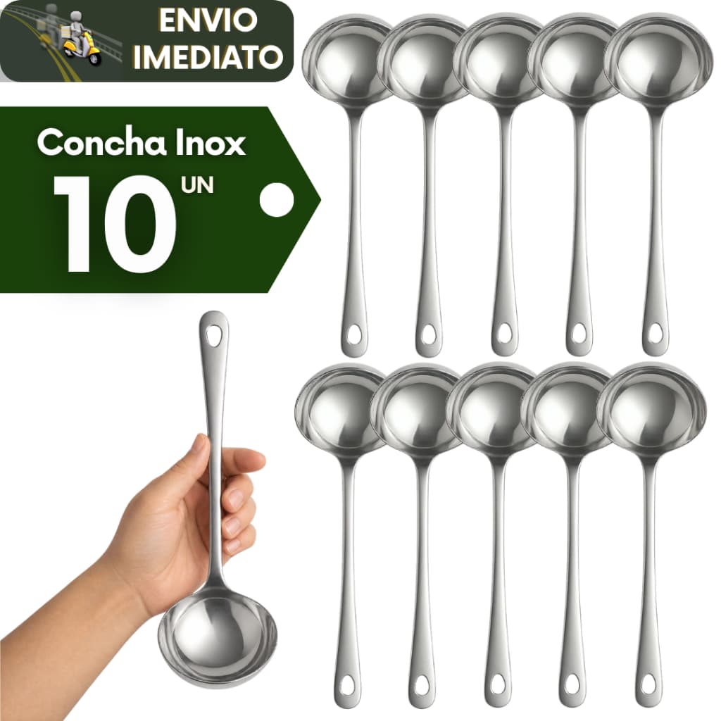 Kit 10 Conchas Para Servir Feijão Profissional Aço Inox Restaurante Hotel Buffet Lanchonete Cozinha