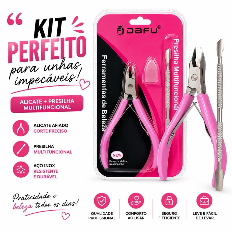 Kit Manicure DAFU Alicate para Cutículas + Espátula Multifuncional | Ferramentas para Unhas