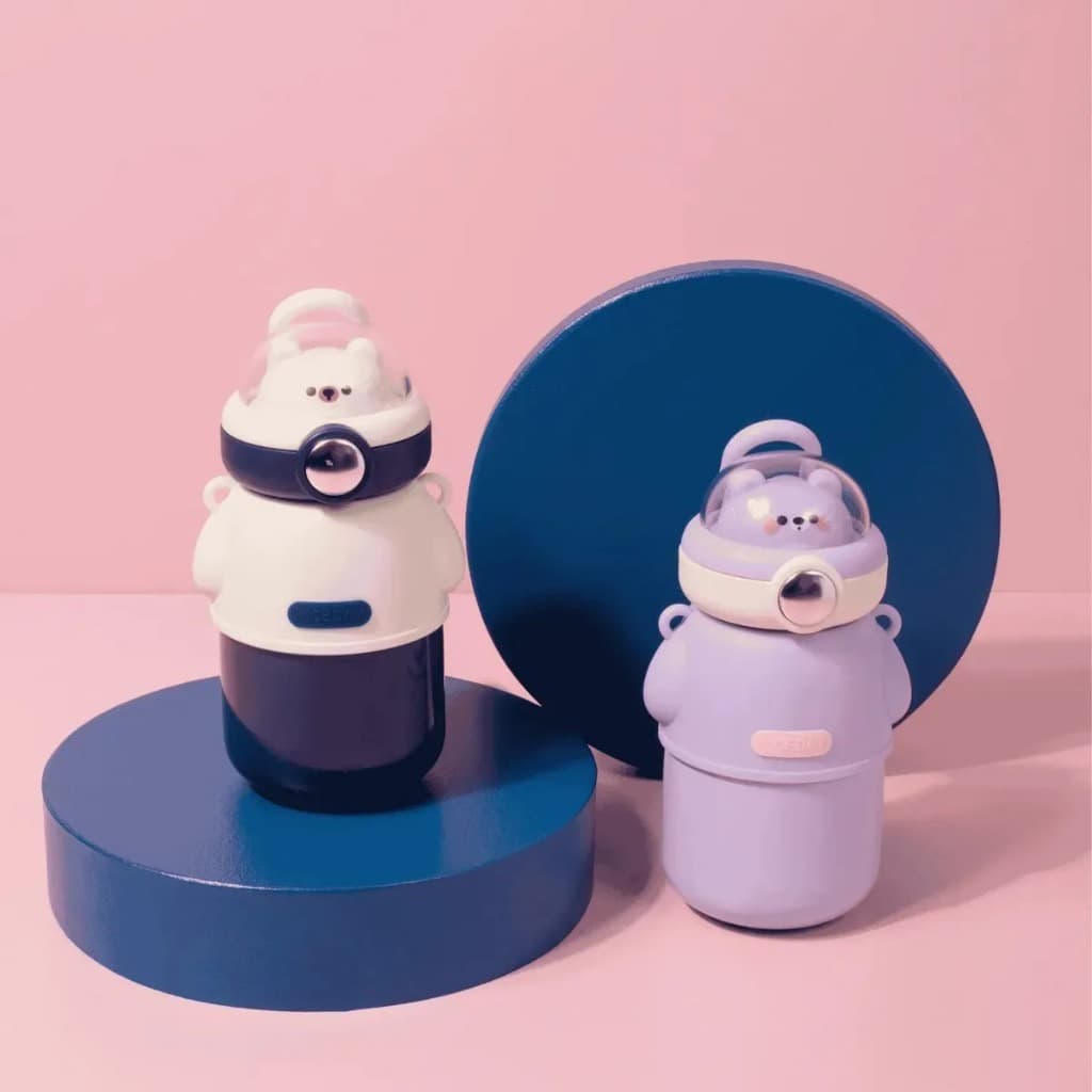 Copo Térmico Infantil Astronauta 480ml com Canudo Alça Trava Mantém Quente Frio