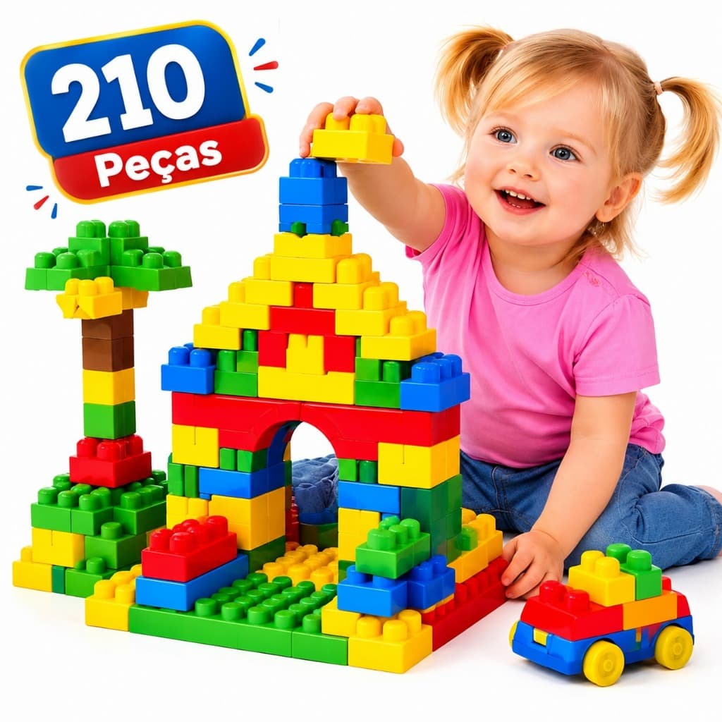 Super Blocos Com 210 Peças Brinquedo De Montar Grandes Infantil Crianças Com Bolsa