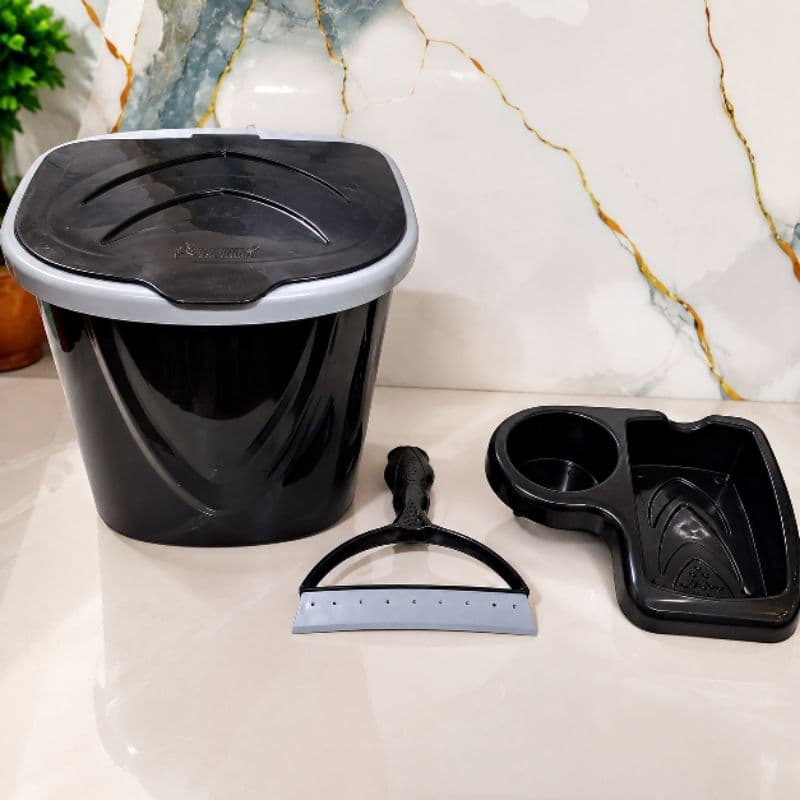 Kit de Pia Completo 3 Peças com Lixeira Porta Detergente Esponja e Rodinho Organizador de Cozinha 3Litros