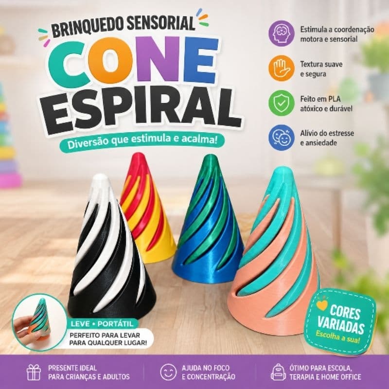 Brinquedo Antiestresse Cone Espiral - Fidget Toy Divertido