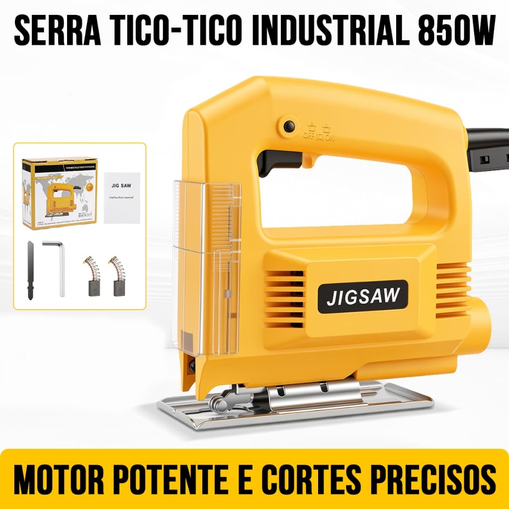 Serra Tico Tico Elétrica Profissional 850W 110V/220V Base Ajustável 45° com Lâminas
