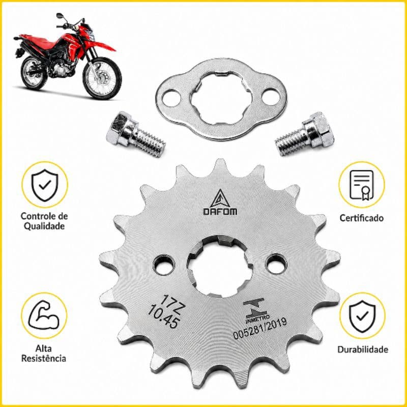Pinhao 17 Dentes E Trava 02 Parafuso Moto Bros 150 2004 A 2015 Bros 125 2003 A 2005