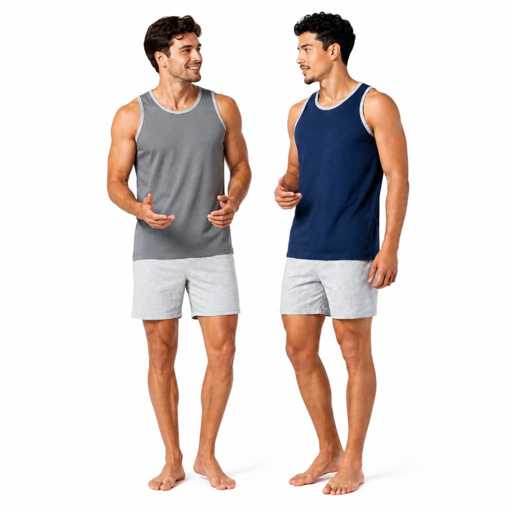 Kit 2 Pijama Masculino Regata com Shorts 100% Algodão – Conforto e Leveza