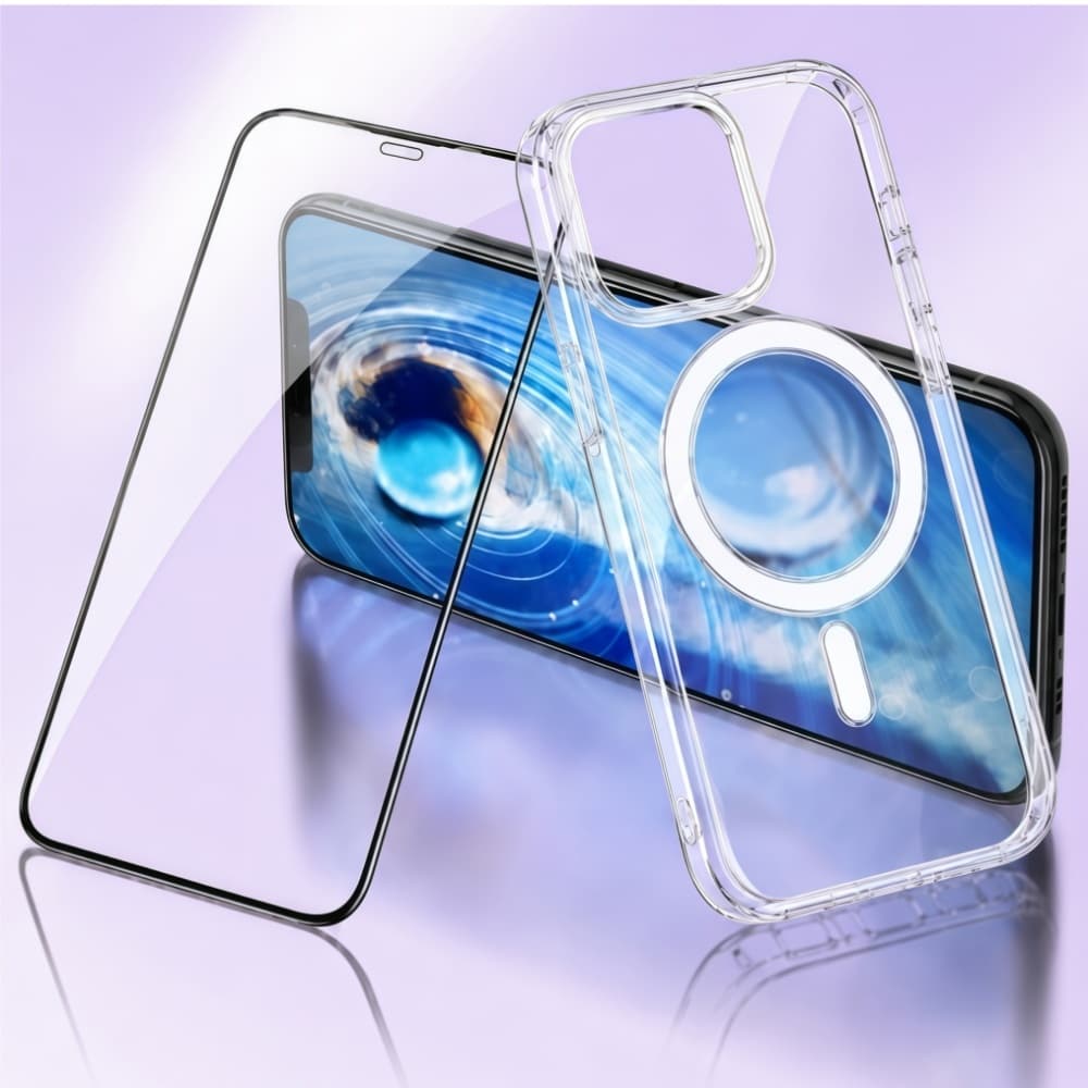 Kit Transparente Capa Magnética + 3D 9H HD Película De Vidro Para iPhone XS XR 11 12 13 14 15 16 17 PRO / PRO MAX