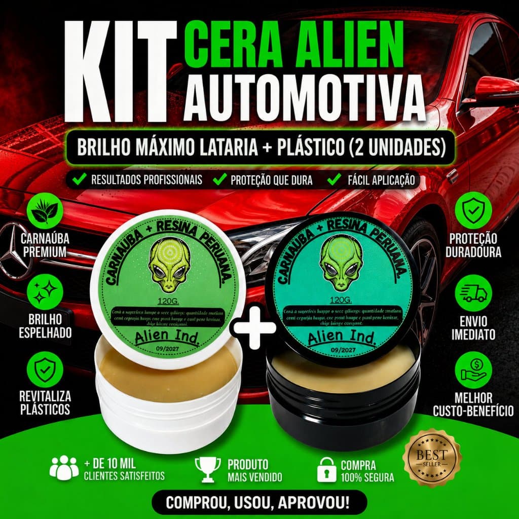 Kit Cera Automotiva Alien Ind Lataria + Plástico Riscos Queimados Ressacado Revitalizador