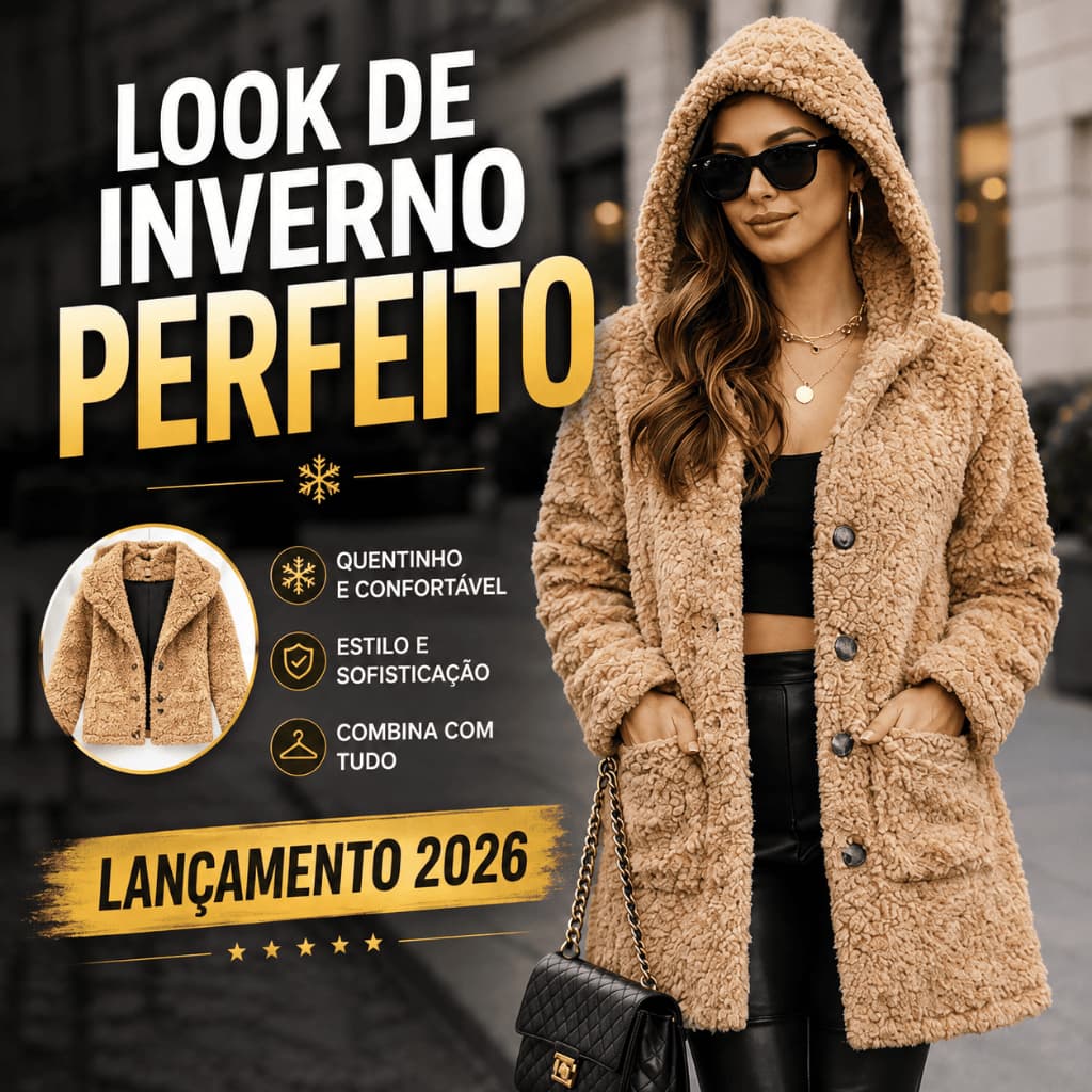 Blusa de Frio Feminina Casaco Teddy Com Capuz Peluciado Quentinho Para Inverno