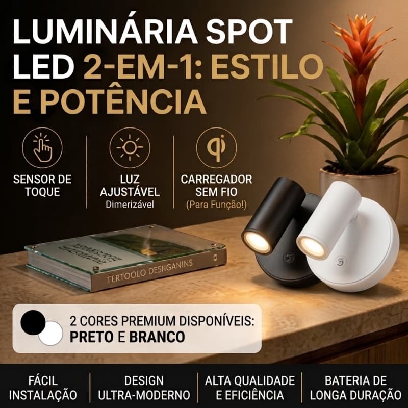 Luminária para quarto sem fio recarregável LED Leitura arandela de parede abajur de cabeceira - Pronta Entrega Brasil