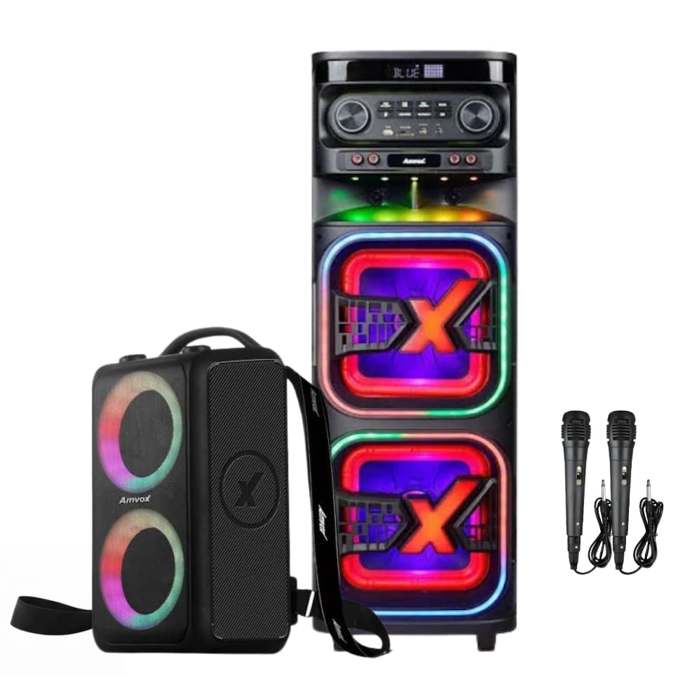 Caixa Som Amplificada Bluetooth Amvox Portátil 2 Microfones ACA Bagvox 600w ATX 1508 de 1500W RMS