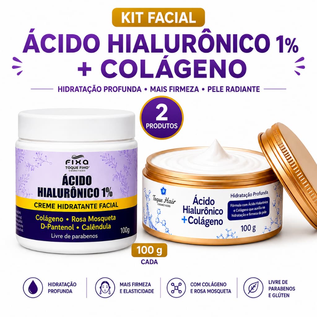 Creme Facial Com Acido Hiluronico + Colageno 100 Ml Kit 2