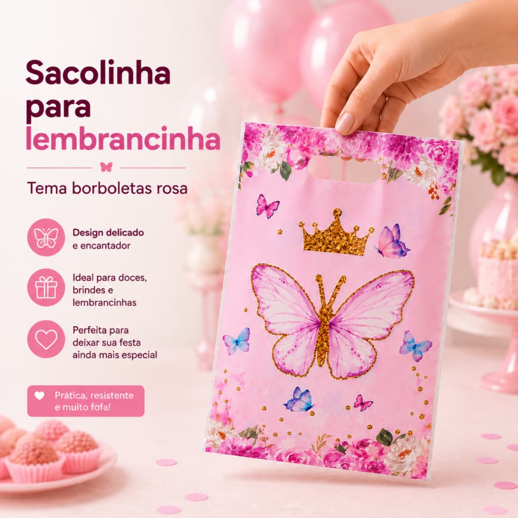 Kit Sacola Surpresa Borboleta Para Presente Meninas Sacolinha Aniversário
