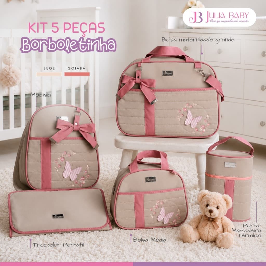 Bolsa Maternidade 5 Peças Mala Kit  Luxo Térmico Impermeável Julia Baby