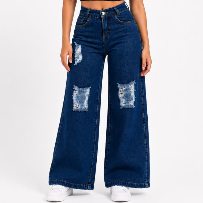 Calça jeans pantalona destroyed infantil juvenil 10 ao 16 premium