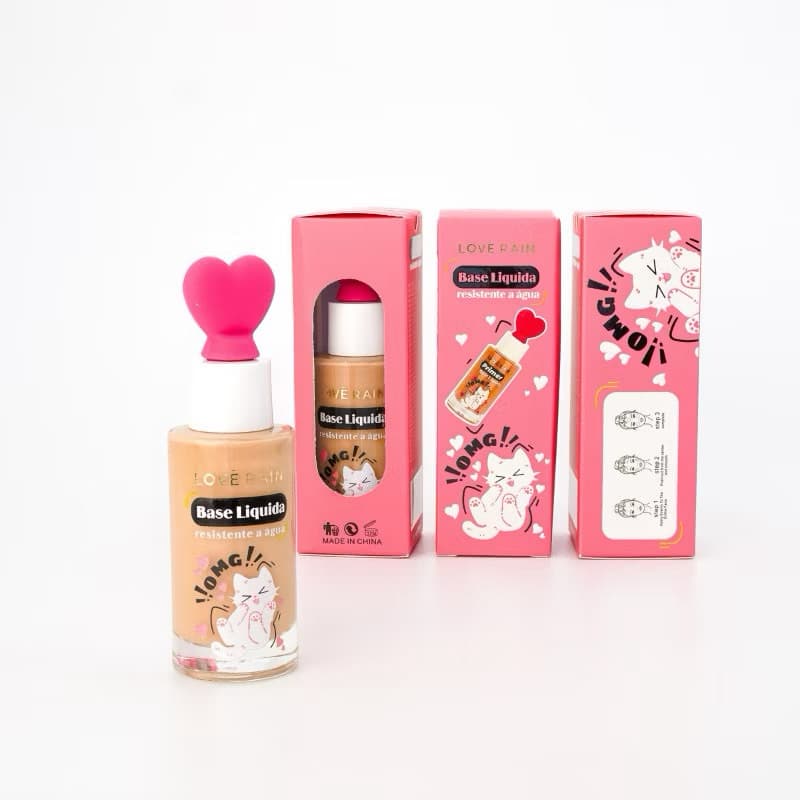 Base Líquida Matte OMG Love Rain Alta Cobertura, Longa Duração, Resistente à Água e ao Suor – Base Facial para Maquiagem