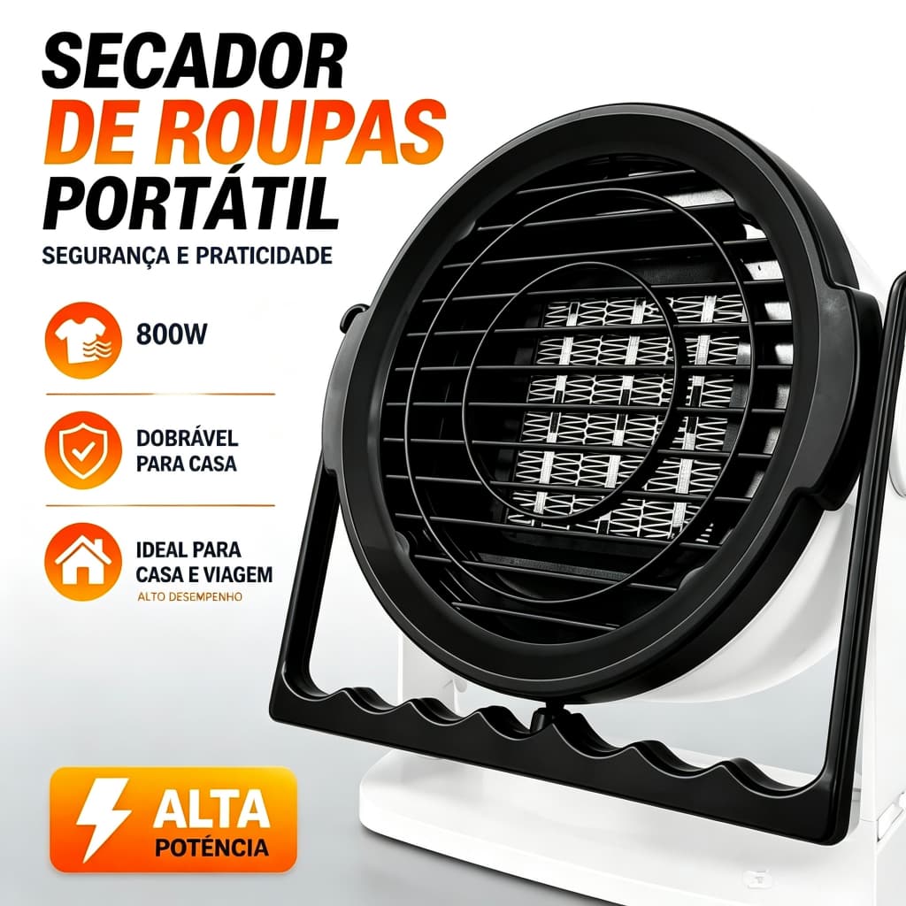 Secador de Roupas Elétrico Portátil 800W 110V Silencioso Secagem Rápida com Saco de Secar Para Uso Doméstico