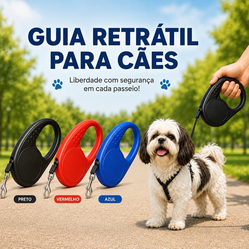 Guia Retrátil para Cachorro 3 Metros até 25 Libras Coleira Retrátil Passeio Cães