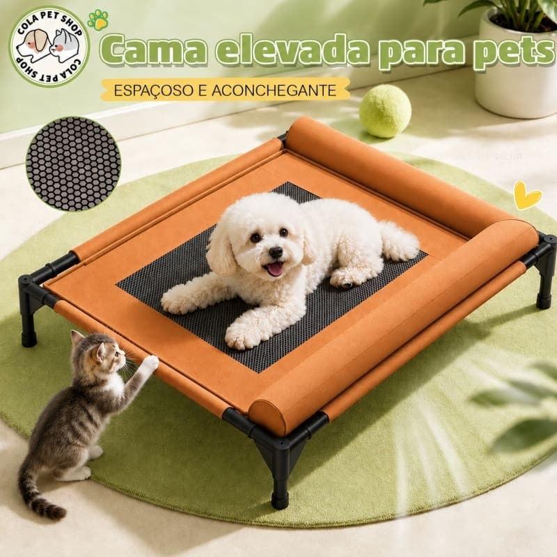 Cama Pet Suspensa e Elevada em Couro Sintético PU com Tela Respirável e Encosto Macio para Cães e Gatos G/GG