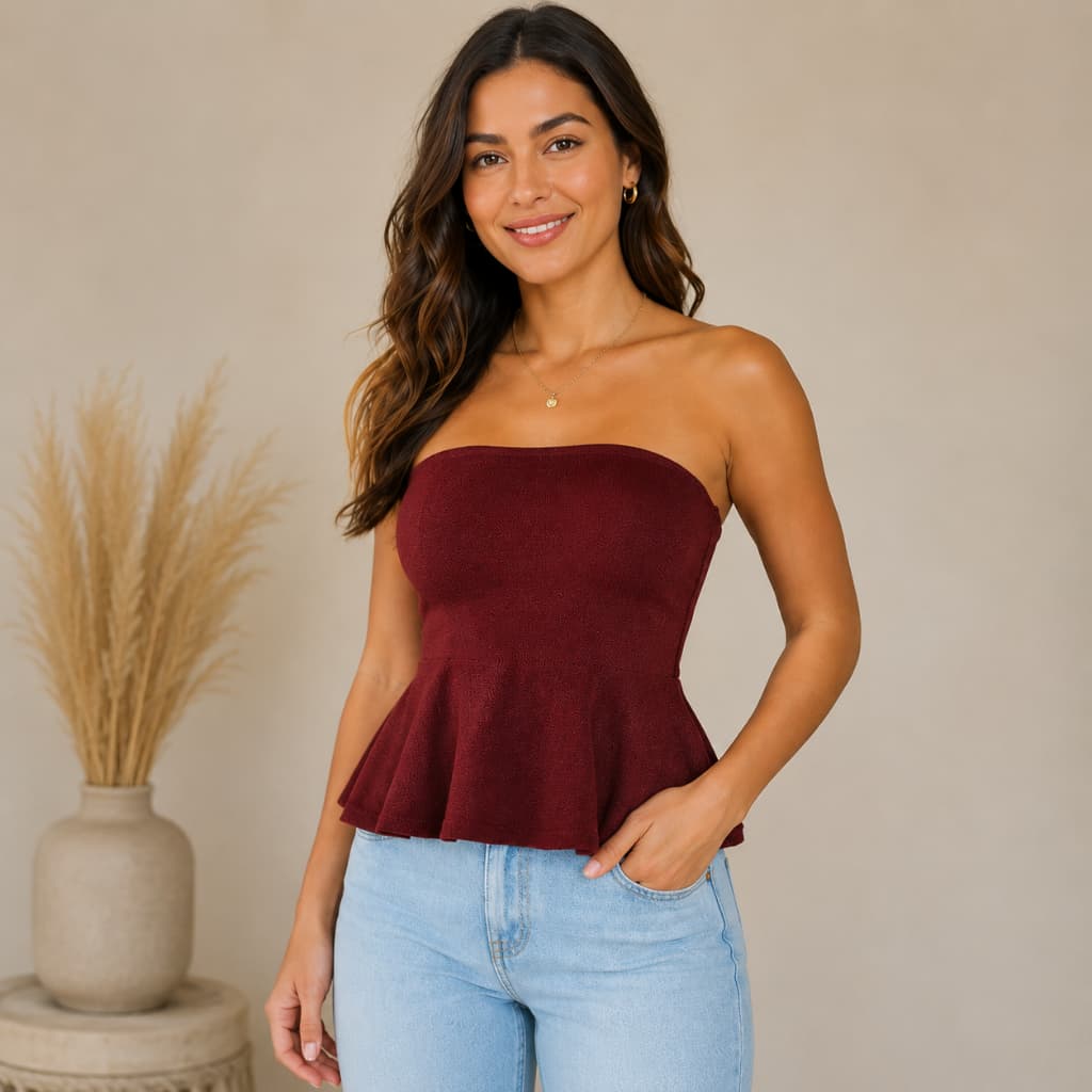 Blusa Feminina Peplum Tomara Que Caia Modal Premium Babado Sem Alça Trico Verão Lançamento