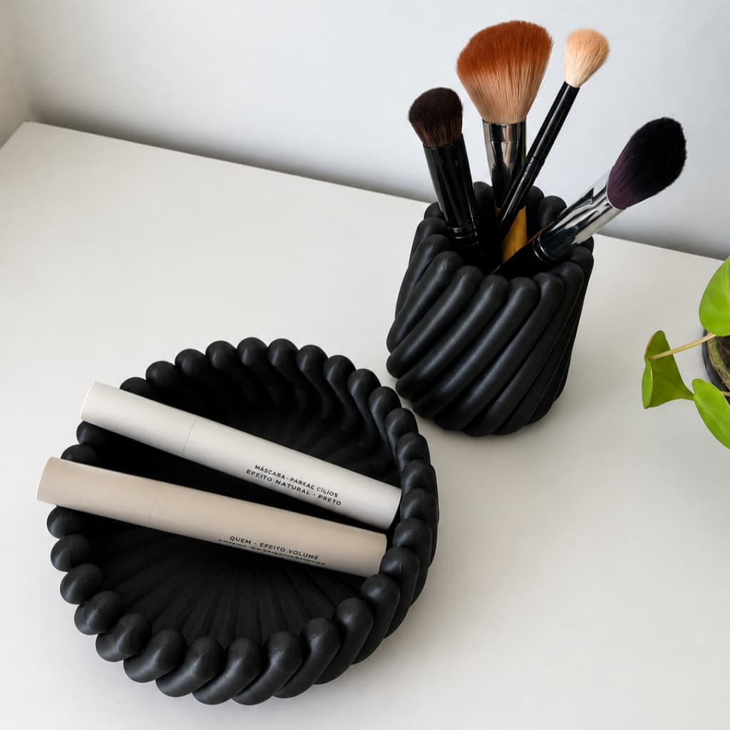 Kit Organizador Espiral | Bandeja + Porta Objetos para Maquiagem, Pincéis, Escritório, Canetas e Decoração