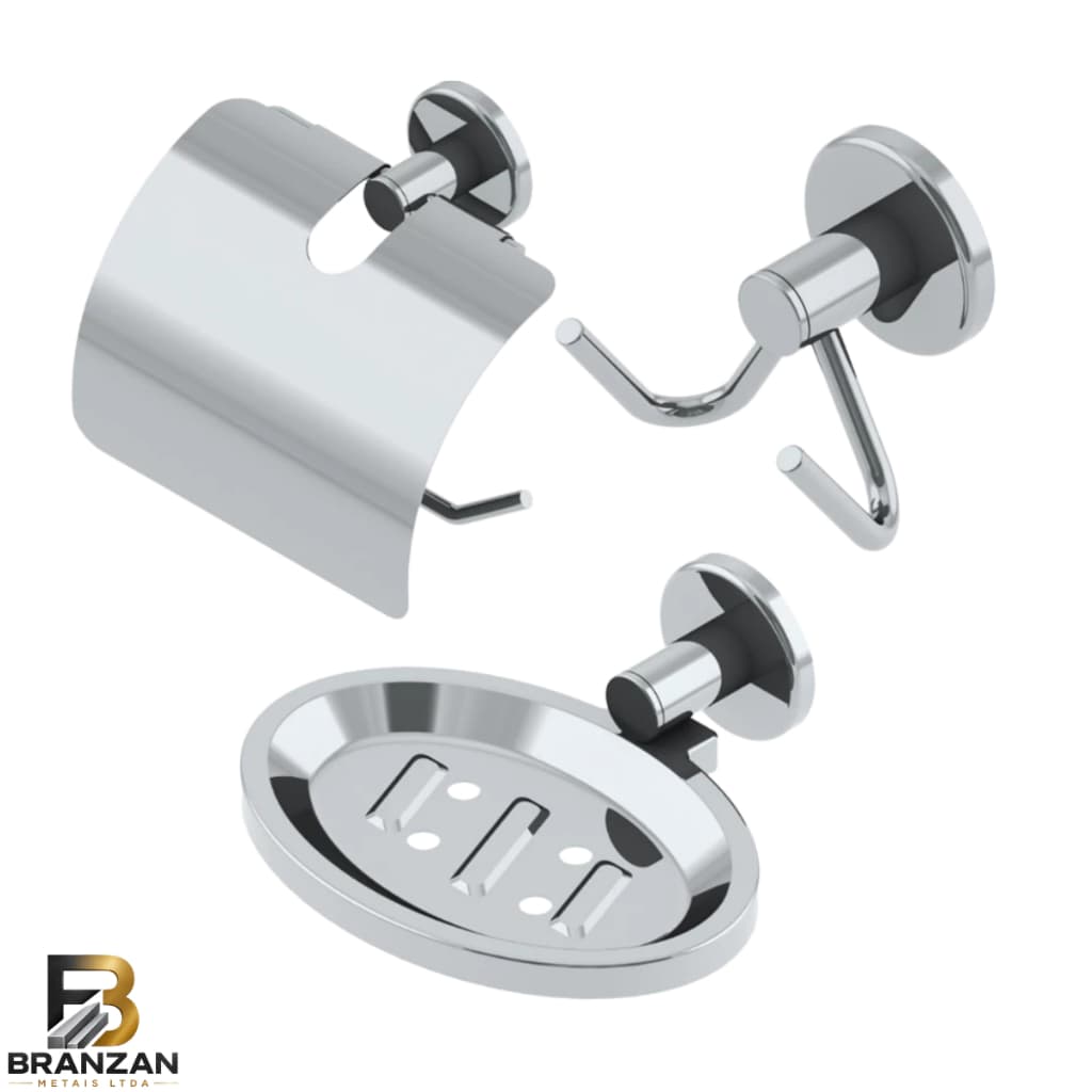 Kit Acessórios Para Banheiro Metal 3 Peças.