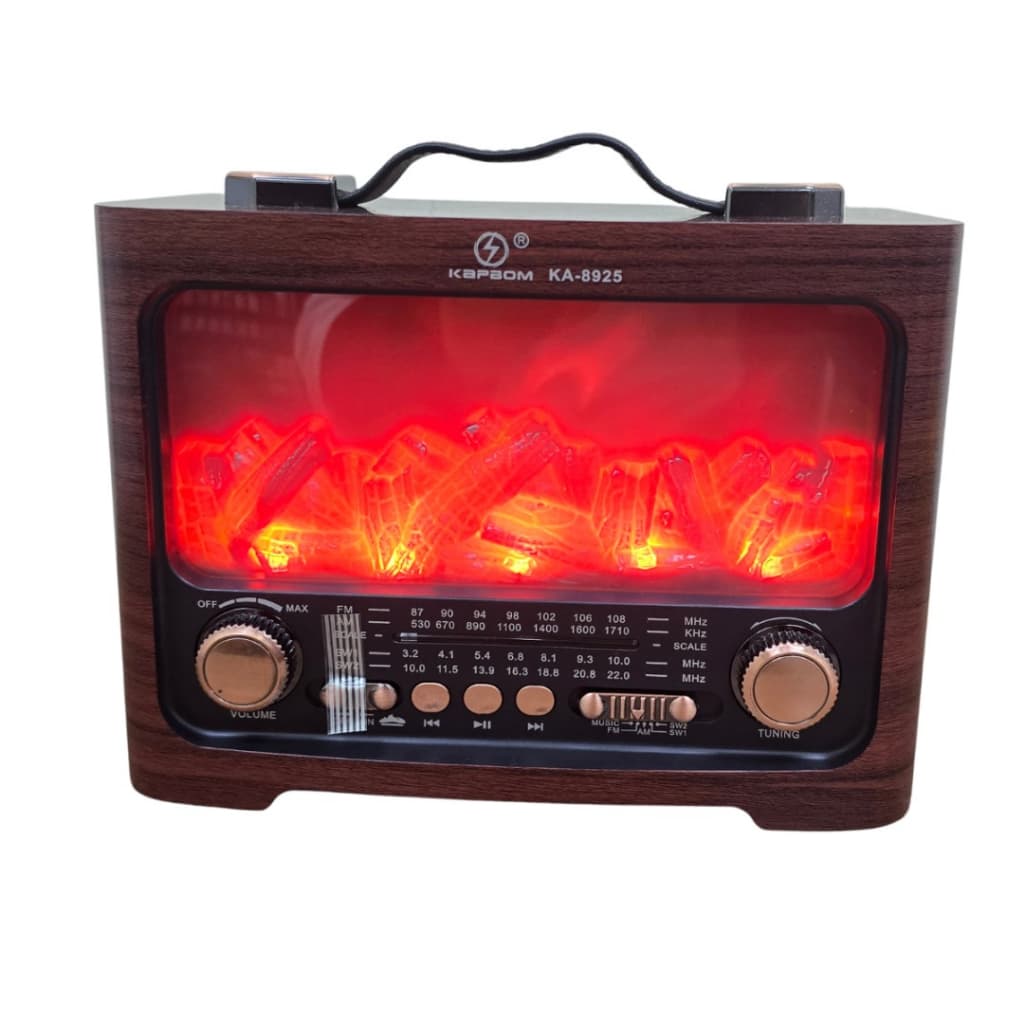 Rádio Recarregável Lareira Bluetooth USB FM AM SW Portátil