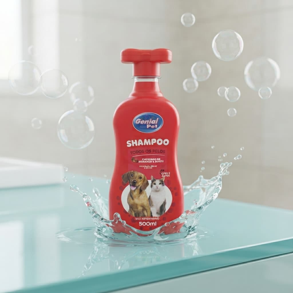Shampoo Todos os Pelos Morango e Buriti 500ml Genial Pet para Cães e Gatos