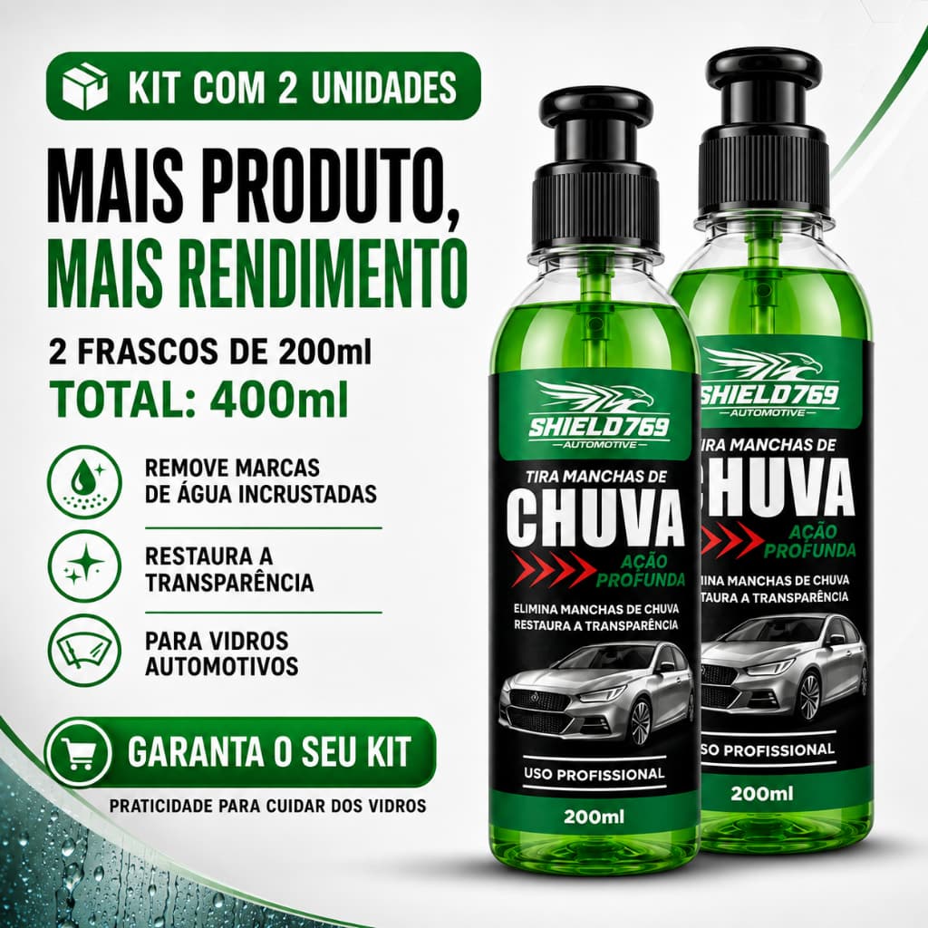 Kit 2 Limpa Vidro Automotivo Tira Manchas de Chuva - Restaura Vidros e Para-Brisas - Uso Profissional