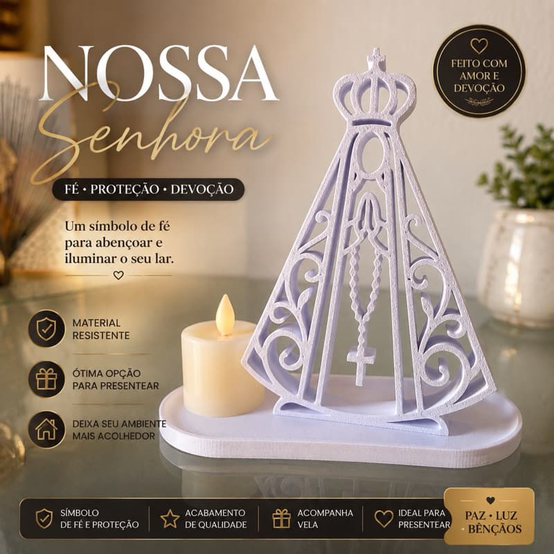 Nossa Senhora Aparecida Decorativa 3D – Imagem Religiosa para Decoração e Oratório