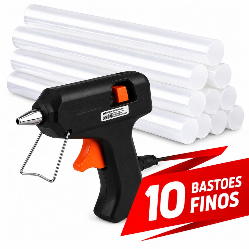 Pistola de Cola Quente + Bastão Fino Leitoso 7mmx30cm