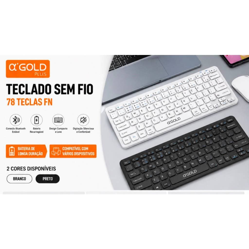 Teclado Sem Fio α’GOLD PLUS TCD-05 78 Teclas Bluetooth Compacto Portátil para Notebook Tablet Celular Windows Android iO